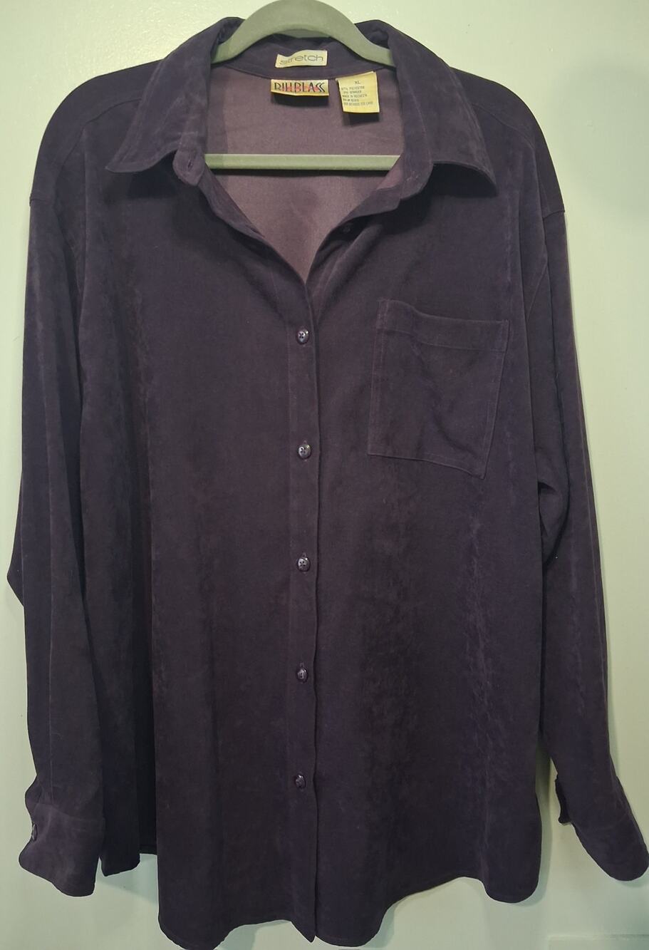 Vintage Bill Blass Jeans Purple Faux Suede Stretch Button Up Shirt XL
